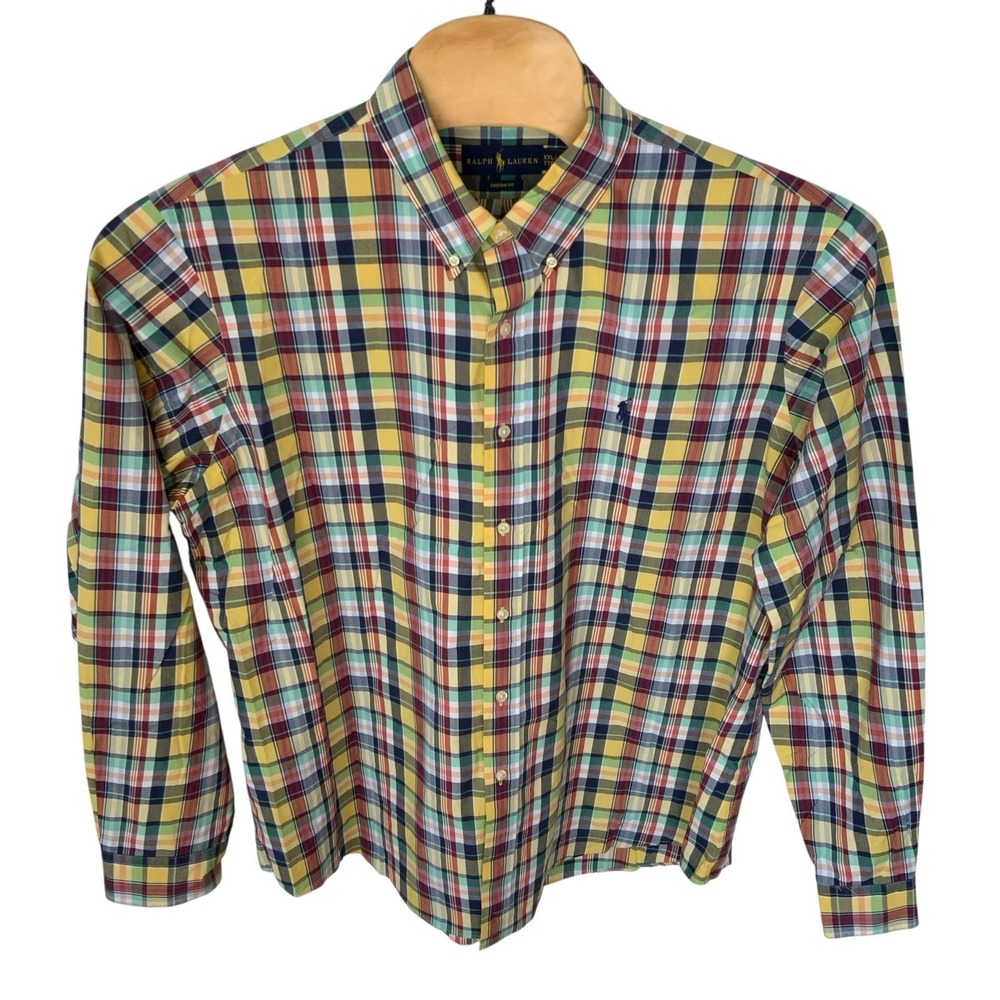 Polo Ralph Lauren Custom Fit Long Sleeve Shirt Mens 2XL XXL Multicolor Plaid
